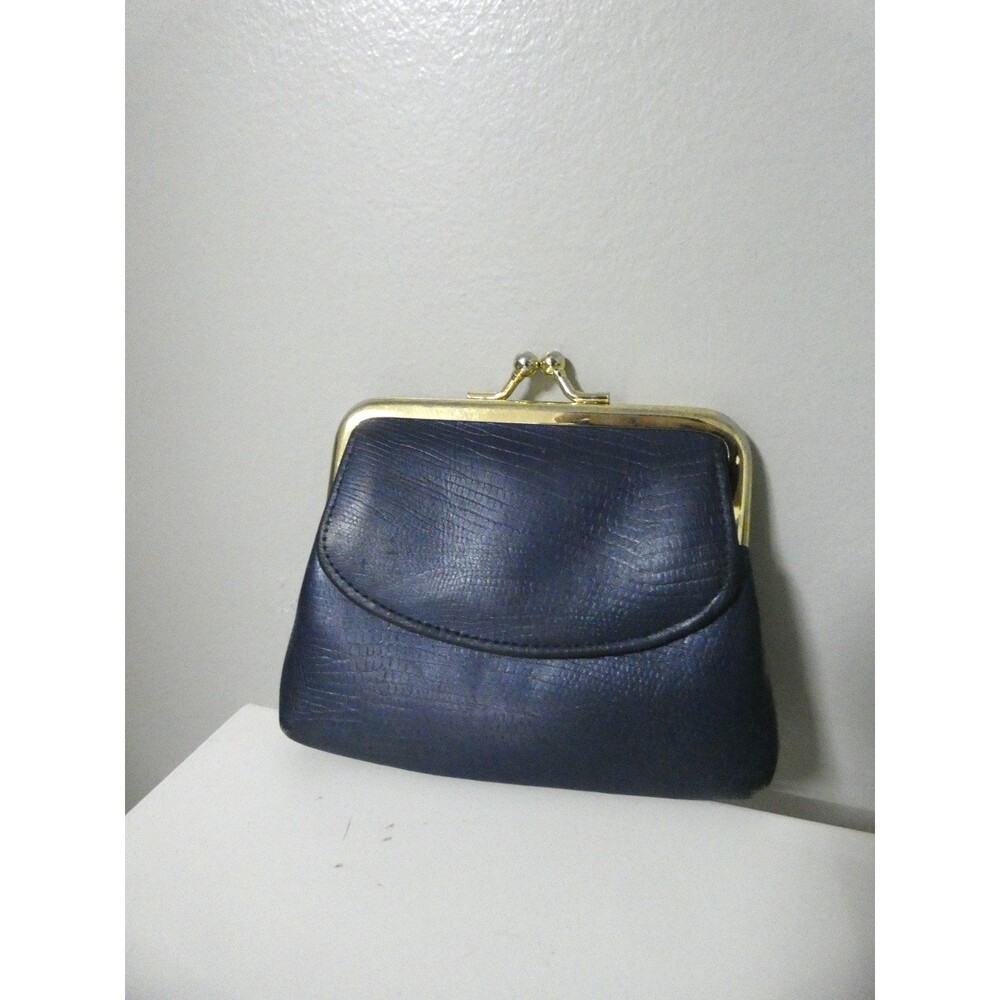 Vintage Buxton Dark Blue Leather Coin Purse Pouch 5" Kiss Lock Front Flap 1950s - Picture 7 of 7